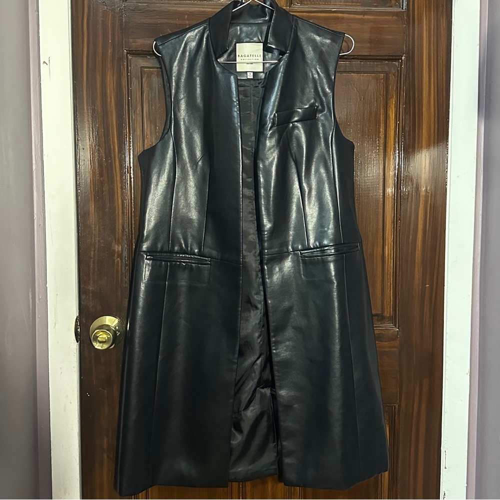 BAGATELLE Open Front Faux Leather Longline Vest